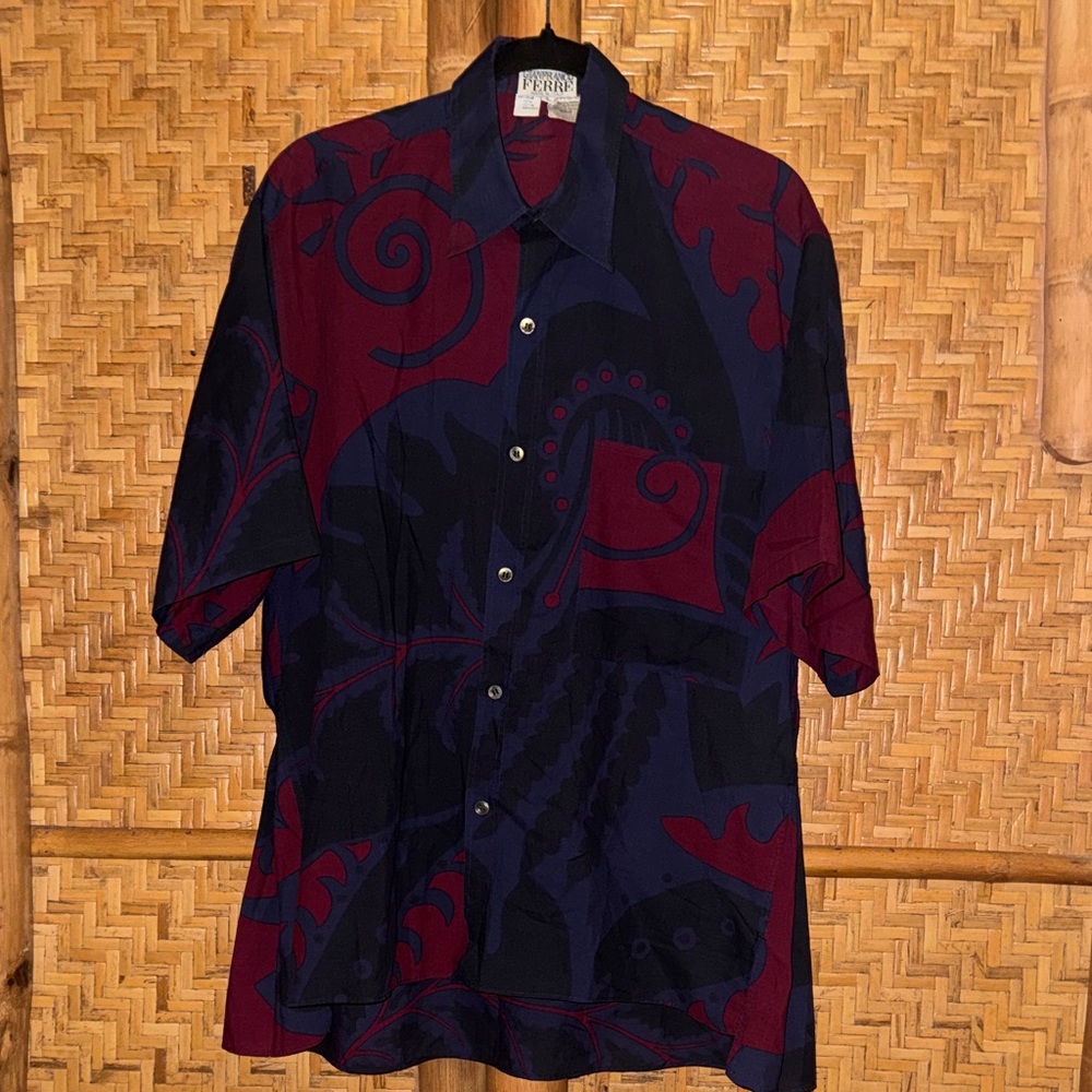 Gianfranco Ferre vintage Burgundy and Navy thin cotton Casual Shirt M